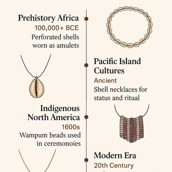 shell necklace-history-shell jewelry-cowrie necklace-wampum beads-fashion-beach outfit-shell vibe