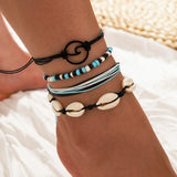 shell anklet-shell jewelry-boho style-beach outfit-Boho Shell & Charm Anklet Set -shell jewelry-boho style-beach outfit-boho chic style-bohemian jewelry-coastal look-beach style