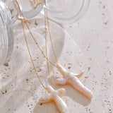 Peral cross necklace-shell necklace-pearl necklace-cross pearl pendant-shell jewelry-gold necklace