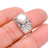 Bohemian Spirit Pearl Ring on finger-silver bohemian pearl ring-boho style pearl ring-shell ring