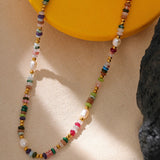 Boho-Spirit_Rainbow_Pearl_Necklace_model-rainbow shell necklace-shell necklace-peal boho necklace-ocean stone necklace