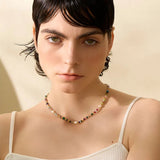Boho-Spirit_Rainbow_Pearl_Necklace_model-rainbow shell necklace-shell necklace-peal boho necklace-ocean stone necklace