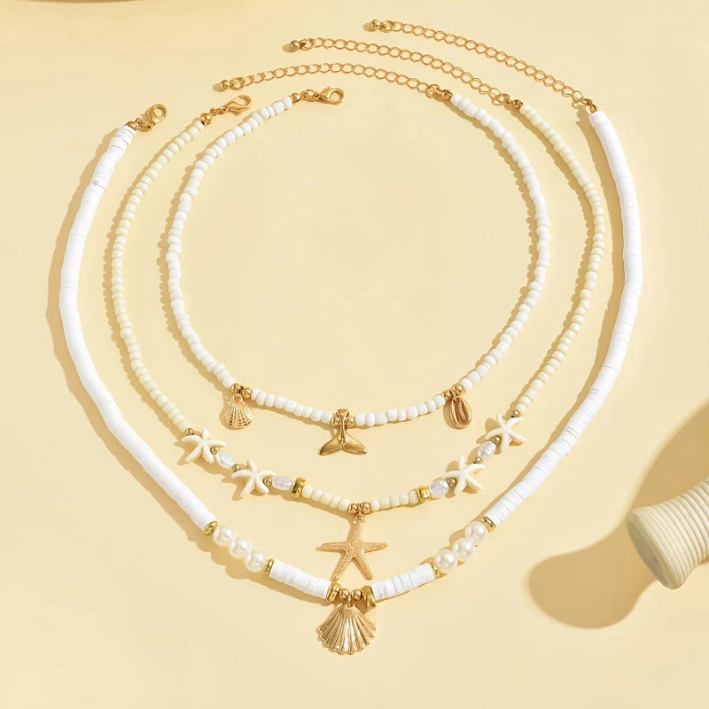 Boho Chic Starfish & Pearl Layered Choker Necklace-shell jewelry-boho style-beach outfit-boho chic style-bohemian jewelry-coastal look-beach style