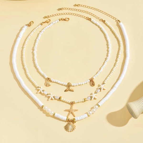 Boho Chic Starfish & Pearl Layered Choker Necklace-shell jewelry-boho style-beach outfit-boho chic style-bohemian jewelry-coastal look-beach style