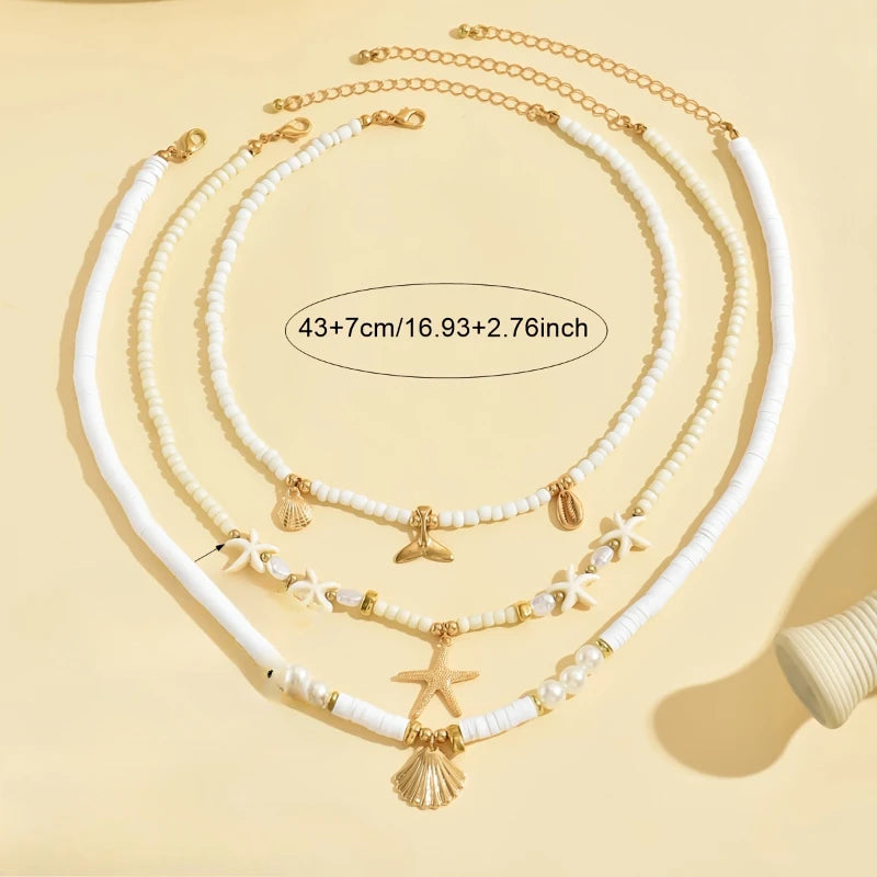 Boho Chic Starfish & Pearl Layered Choker Necklace-shell jewelry-boho style-beach outfit-boho chic style-bohemian jewelry-coastal look-beach style