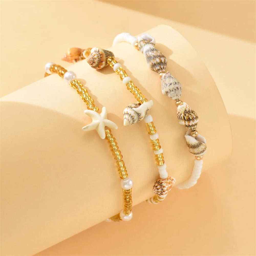 Boho_Seashell_Starfish_Anklet_Set-shell anklet-shell jewelry-boho style-beach outfit-boho chic style-bohemian jewelry-coastal look-beach style