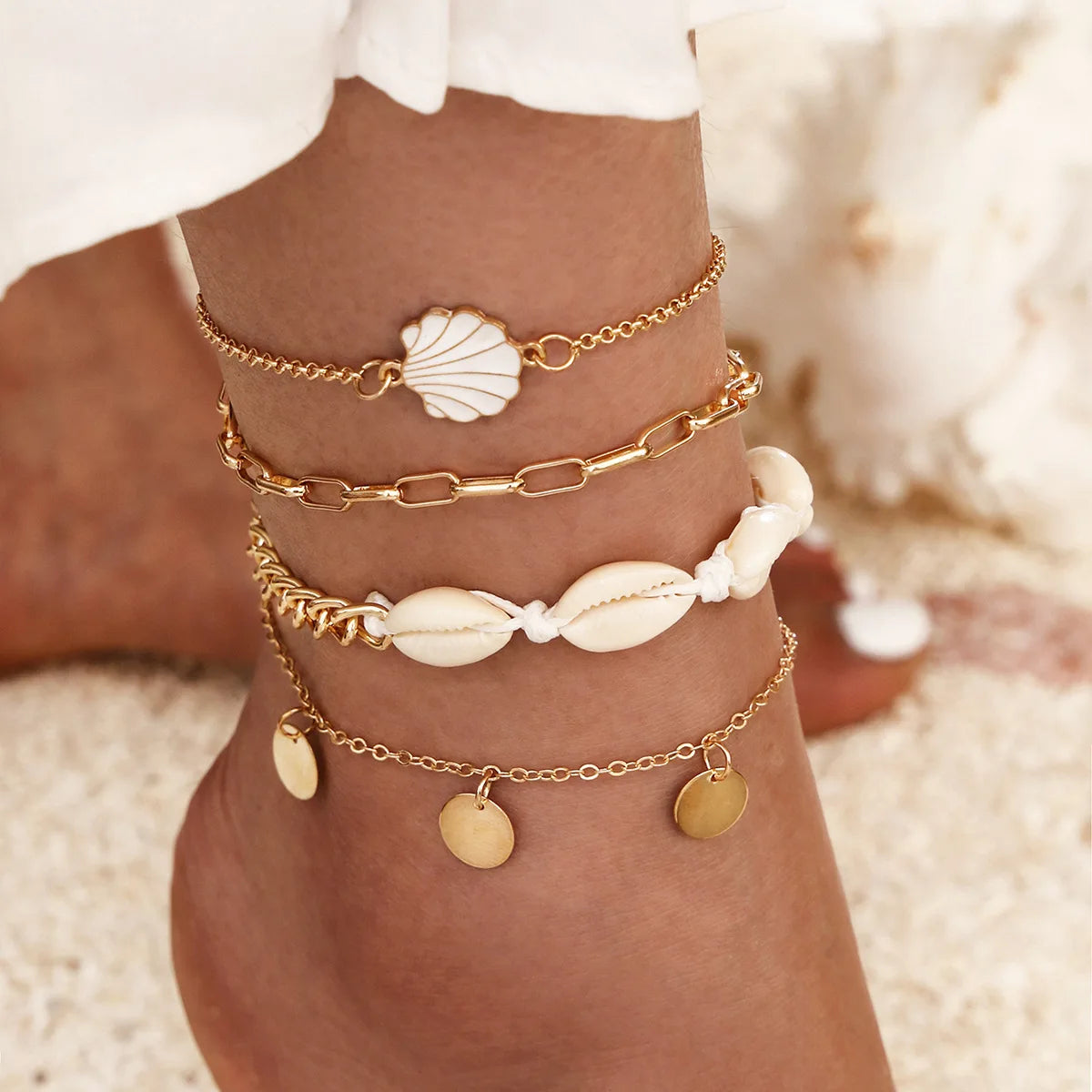 Boho Cowrie Shell Anklet Set – Handmade Coastal Jewelry – ShellVibe©
