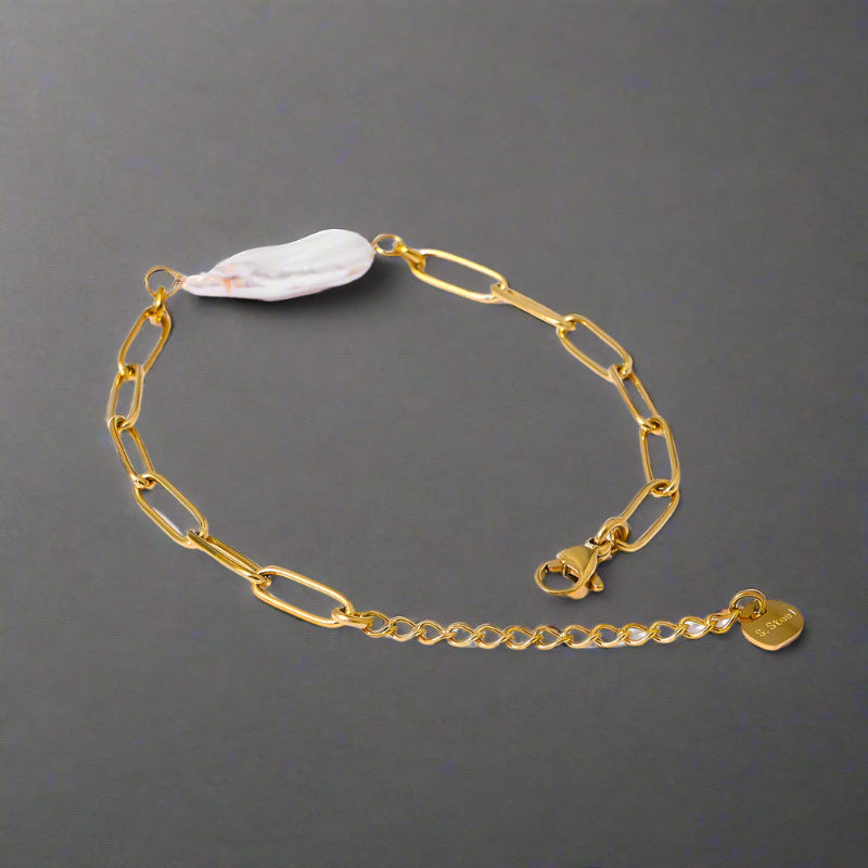 Bold Baroque pearl link necklace-pearl necklace-bold chain necklace-shell jewelry-shell necklace-