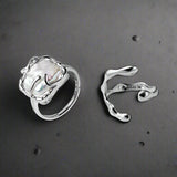 shell ring-silver shell ring-crystal pearl inspered ring-sterling silver pearl ring-shell jewelry