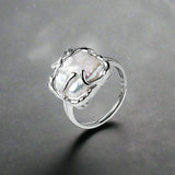 shell ring-silver shell ring-crystal pearl inspered ring-sterling silver pearl ring-shell jewelry