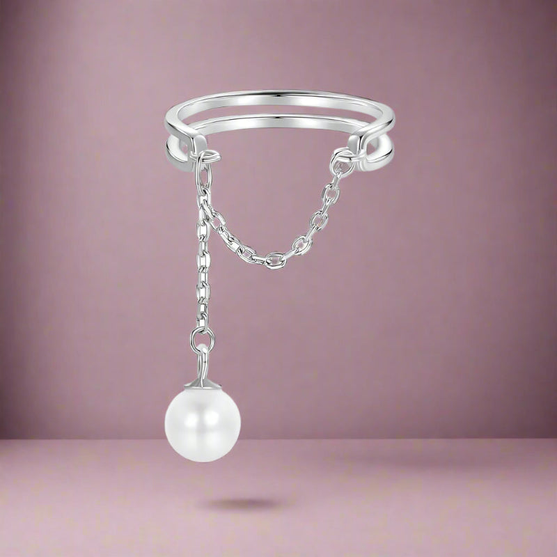silver ring-sterling silver ring-silver pearl ring- pearl ring