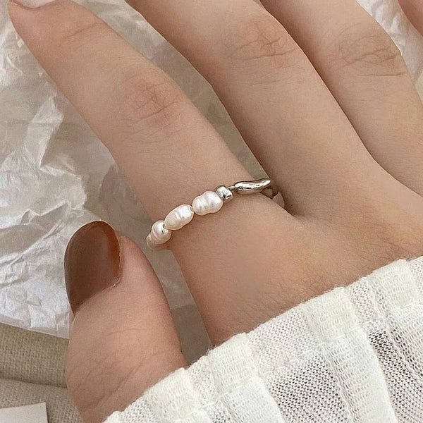 Coastal_Breeze_Pearl_Ring -silver pearl beaded ring-pearl ring-silver shell ring