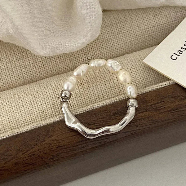Coastal_Breeze_Pearl_Ring -silver pearl beaded ring-pearl ring-silver shell ring