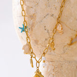 Starfish & Conch Charm Necklaces-shell bracelet-shell jewelry-turquoise bracelet-chain bracelet-beach style-bohemian jewelry-boho style-shell necklaces