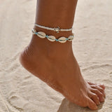 shell anklet-shell jewelry-boho style-beach outfit-Boho Shell & Charm Anklet Set -shell jewelry-boho style-beach outfit-boho chic style-bohemian jewelry-coastal look-beach style
