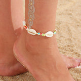 shell anklet-shell jewelry-boho style-beach outfit-shell anklet-shell jewelry-boho style-beach outfit-Boho Shell & Charm Anklet Set -shell jewelry-boho style-beach outfit-boho chic style-bohemian jewelry-coastal look-beach style