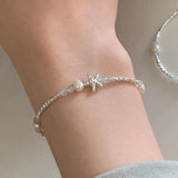 Dainty Pearl & Silver Starfish Bracelet-shell jewelry-boho style-beach outfit-boho chic style-bohemian jewelry-coastal look-beach style