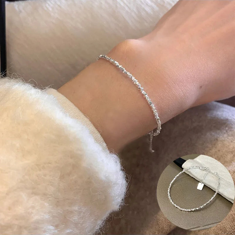 Elegant_Irregular_Silver_Bead_Bracelet-shell jewelry-boho style-beach outfit-boho chic style-bohemian jewelry-coastal look-beach style-sterling silver bracelet