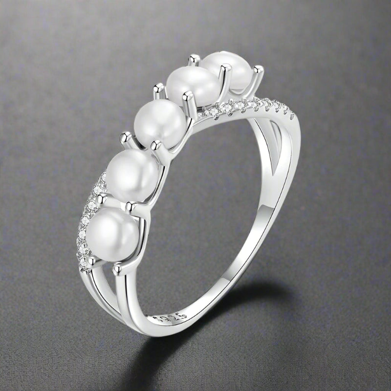 SIlver pearl ring-shell ring-silver ring pearl ring-shell jewelry