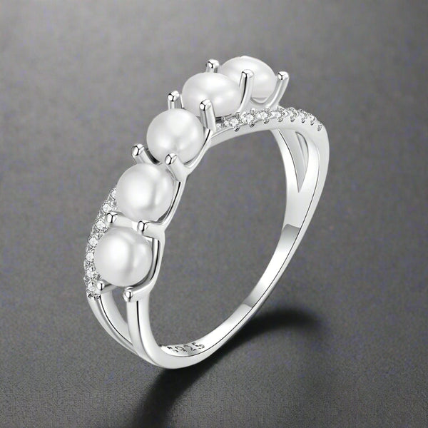 SIlver pearl ring-shell ring-silver ring pearl ring-shell jewelry