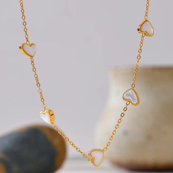 Gold-Kissed Shell Heart Necklace-shell necklace-heart necklace-mother of pearl shell necklace-shell necklace-heart necklace-mother of pearl shell necklace