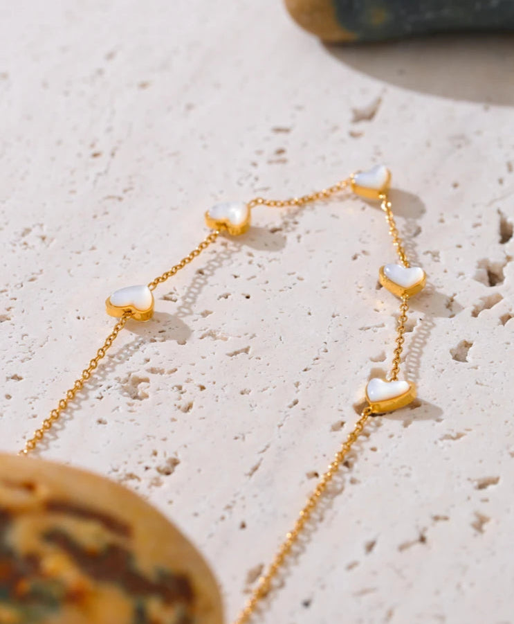 Gold-Kissed Shell Heart Necklace-shell necklace-heart necklace-mother of pearl shell necklace-shell necklace-heart necklace-mother of pearl shell necklace