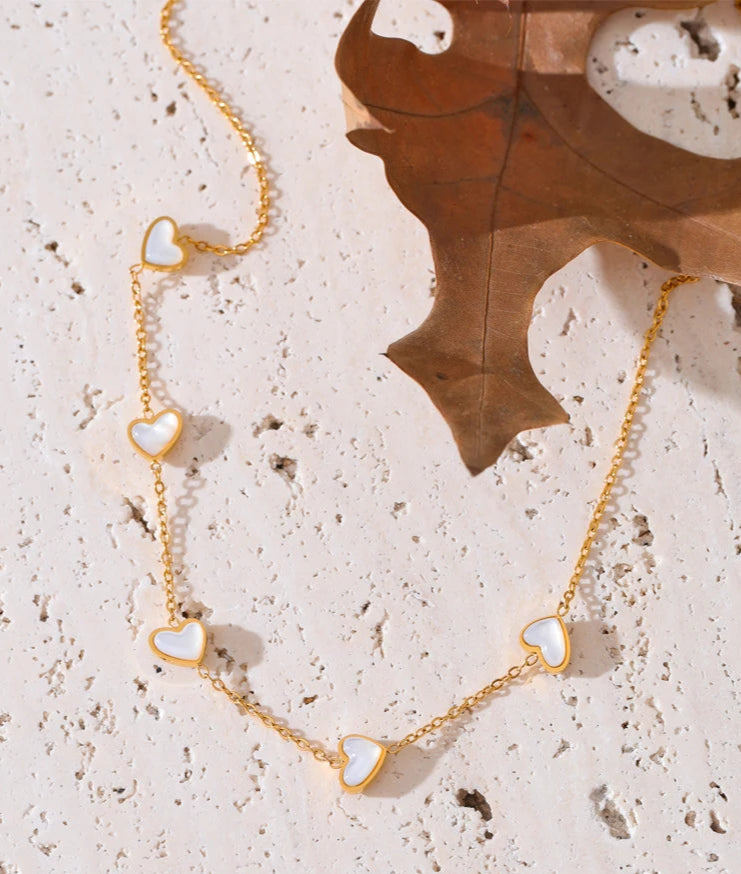 Gold-Kissed Shell Heart Necklace-shell necklace-heart necklace-mother of pearl shell necklace