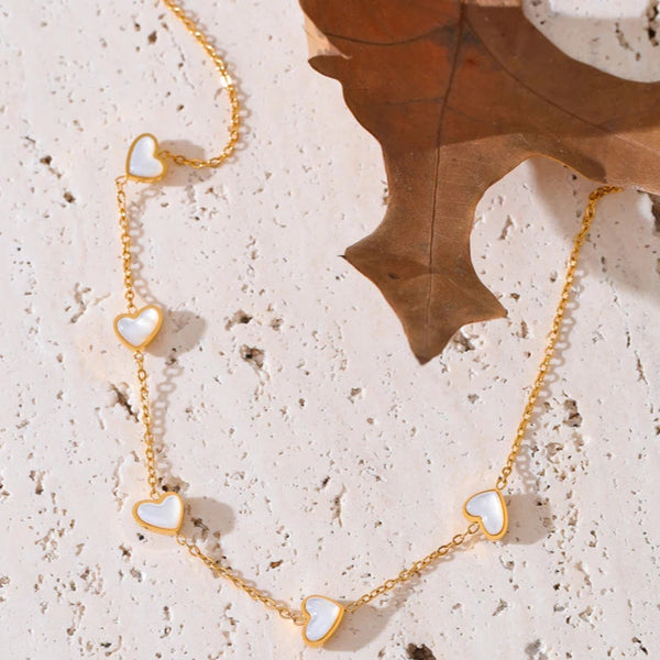 Gold-Kissed Shell Heart Necklace-shell necklace-heart necklace-mother of pearl shell necklace