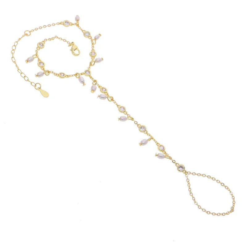 Gold_Pearl_Zirconia_Hand_Chain_Bracelet-hand bracelet-shell bracelet-shell jewelry-boho style-beach outfit