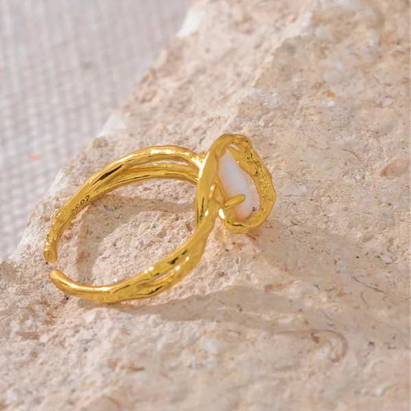 golden opal ring-silver ring-shell ring-ocean inspired rin-boho style ring