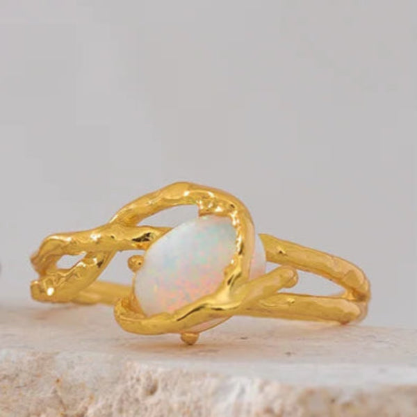 golden opal ring-silver ring-shell ring-ocean inspired rin-boho style ring