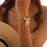 shell jewelry- shell bracelet-starfish bracelet- golden starfich bracelet-golden shell bracelet