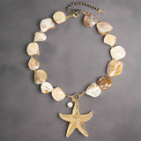 shell jewelry- shell necklace-starfish necklace- golden starfich necklace-golden shell necklace-shell necklace