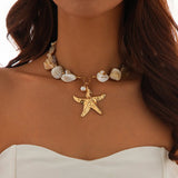 shell jewelry- shell necklace-starfish necklace- golden starfich necklace-golden shell necklace-shell necklace