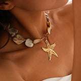 shell jewelry- shell necklace-starfish necklace- golden starfich necklace-golden shell necklace-shell necklace