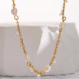 Golden_Tide_Pearl_and_Crystal_Chain_Necklace-chain neclace-pearl chain necklace-shell necklace-shell necklace-shell jewelry