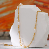 Golden_Tide_Pearl_and_Crystal_Chain_Necklace-chain neclace-pearl chain necklace-shell necklace-shell necklace-shell jewelry