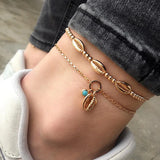shell anklet-shell jewelry-boho style-beach outfit-shell anklet-shell jewelry-boho style-beach outfit-Boho Shell & Charm Anklet Set -shell jewelry-boho style-beach outfit-boho chic style-bohemian jewelry-coastal look-beach style