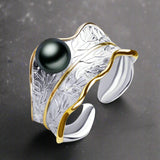 Leaf-Curve_Pearl_Ring-pearl ring-silver pearl ring-sterling silver pearl ring-white pearl ring -black pearl ring-shell ring-shell jewelry