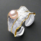Leaf-Curve_Pearl_Ring-pearl ring-silver pearl ring-sterling silver pearl ring-white pearl ring -black pearl ring-shell ring-shell jewelry