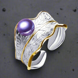 Leaf-Curve_Pearl_Ring-pearl ring-silver pearl ring-sterling silver pearl ring-white pearl ring -black pearl ring-shell ring-shell jewelry