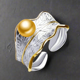 Leaf-Curve_Pearl_Ring-pearl ring-silver pearl ring-sterling silver pearl ring-white pearl ring -black pearl ring-shell ring-shell jewelry