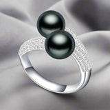 Pearl Ring-chic silver ring-925 sterling silver ring-pearl ring-Duo pearl ing and zirkon