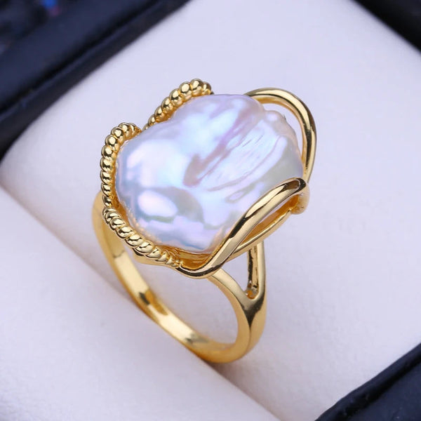 Mermaid's Dream Baroque Pearl Ring silver in box-pearl ring-sterling silver pearl ring-shell ring-shell jewelry-gold pearl ring