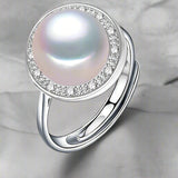 Pearl Ring-chic silver ring-925 sterling silver ring-pearl ring-zircon halo pearl ring