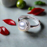Pearl Ring-chic silver ring-925 sterling silver ring-pearl ring-zircon halo pearl ring