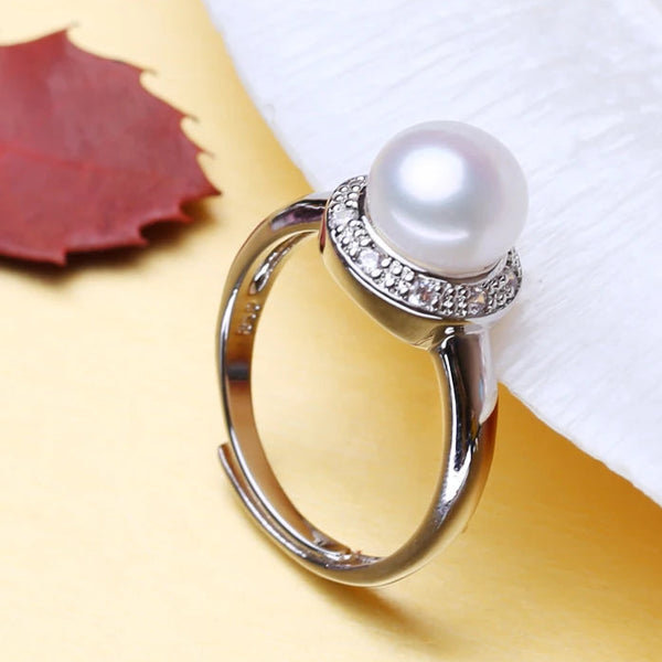 Pearl Ring-chic silver ring-925 sterling silver ring-pearl ring-zircon halo pearl ring