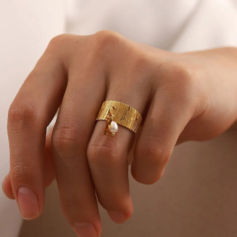 pearl ring- shell ring-starfish ring-shell jewelry band ring-gold pearl ring-charm ring