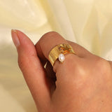 pearl ring- shell ring-starfish ring-shell jewelry band ring-gold pearl ring-charm ring