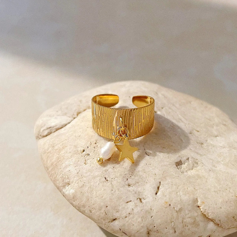 pearl ring- shell ring-starfish ring-shell jewelry band ring-gold pearl ring-charm ring